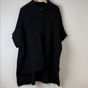 ELK Black Knit Alpaca Poncho with Zipper One Size